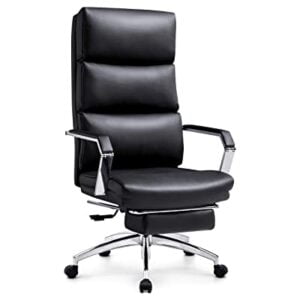 REFICCER Leather Executive Office Chairs with Wheels, Ergonomic Lumbar  Support Office Chair, 90-120° Rocking High Back Home Desk Chair with Flip  up