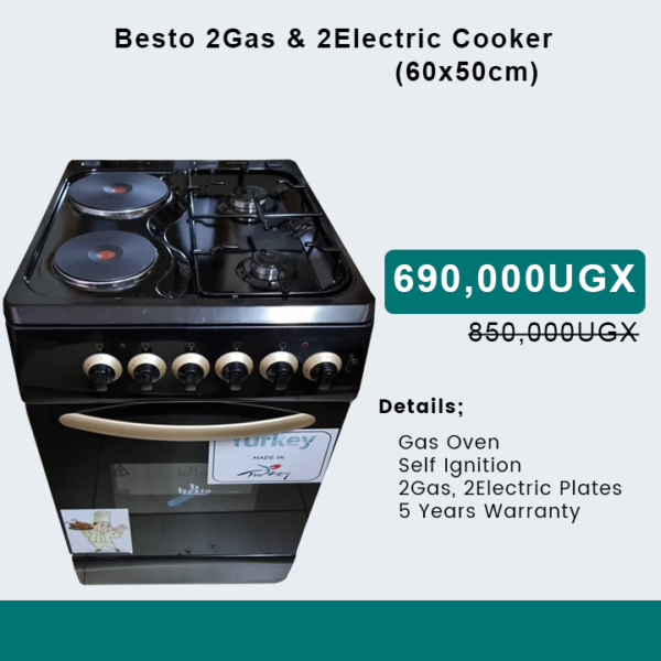 Besto 2 Electric & 2 Gas Burners ( 60x50cm ) - Black