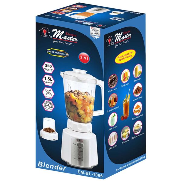 Electro Master 1.5Litres 2 in 1 Steel Blender EM-BL-1066 - White - Image 2