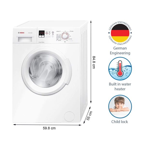 BOSCH 6kg Front Load Washing Machine, 1000RPM, Silver | WAB2026SKE Inox - Image 2