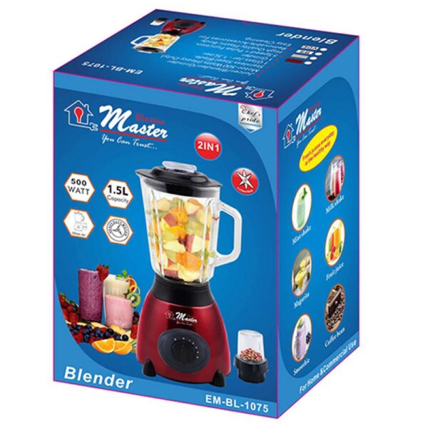 Electro Master 2 in 1 Glass Jar Blender - 1.5 Litre | EM-BL1075