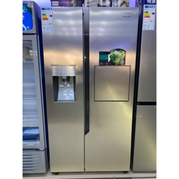 Hisense 700 Litres Side by Side Fridge, Stainless With Ice Maker & Water Dispenser