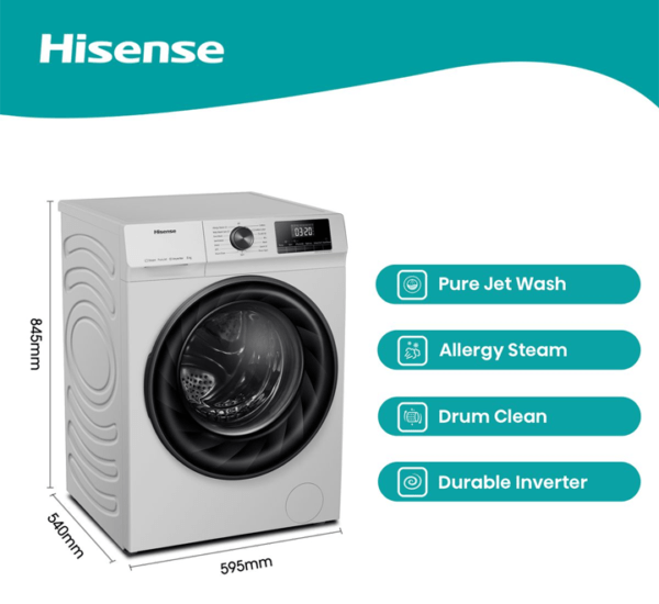 Hisense 8Kg Front Loader Washing Machine with Inverter – Silver - Image 2