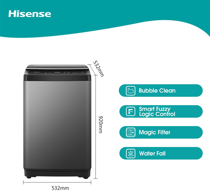 Machine à laver Hisense WTJA802T 8 Kg, Chargement par le haut, 8 niveaux de  sélection, Fonction