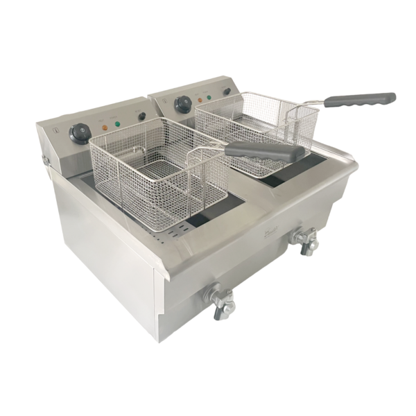 Commercial Electric Double Deep Fryer - Dual Drain