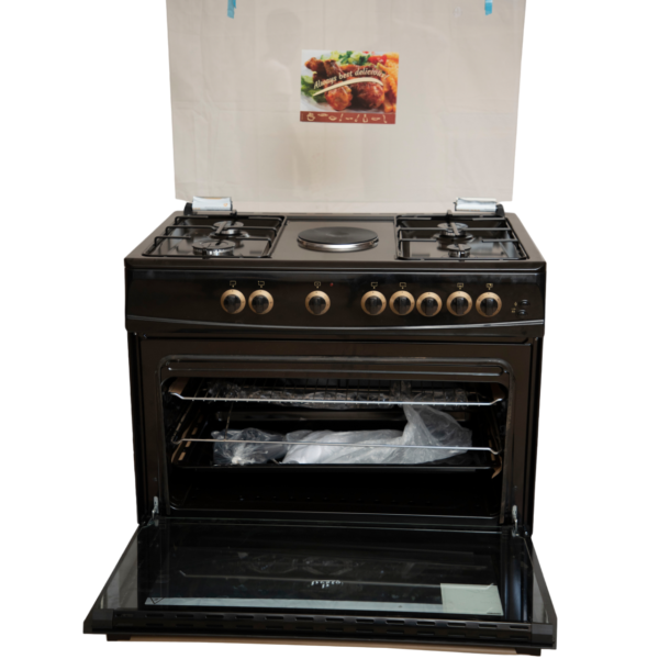 Besto 4 Gas + 1 Electric Standing Commercial Cooker with Dual Oven (90x60cm) – Black