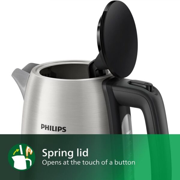 Philips Domestic Appliances Electric Kettle – 1.7L Capacity with Spring Lid and Indicator Light, Stainless Steel, Silver