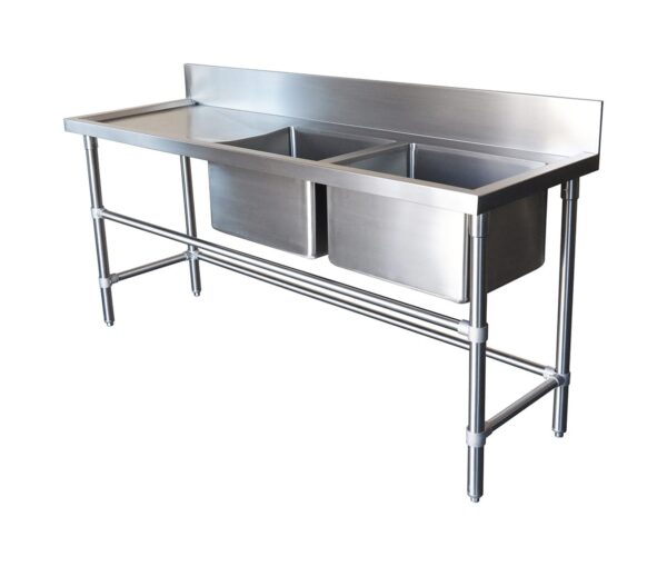 Commercial double sink with tray - Stainless Steel Two Compartment Commercial Sink