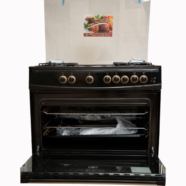 Besto 4 Gas + 1 Electric Standing Commercial Cooker with Dual Oven (90x60cm) - Black