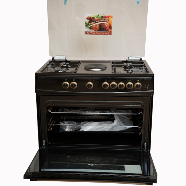 Besto 4 Gas + 1 Electric Standing Commercial Cooker with Dual Oven (90x60cm) - Black