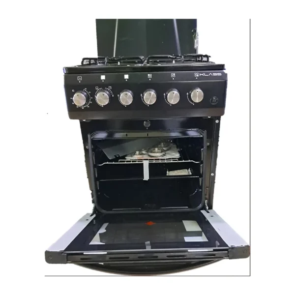 KLASS Free Standing Cooker 50x60cm, Full Gas, 4 Gas Burners, Gas Oven & Grill, Oven Lamp & Timer, 4TTE-5640BLK – Black