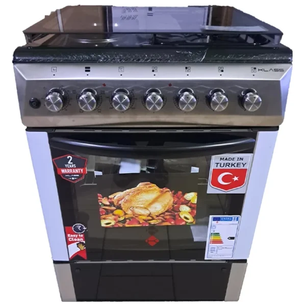 KLASS 2Gas + 2Hot Plates Cooker 60x60cm Electric Oven & Grill, Rotisserie | 4TTE-6622TI/SD