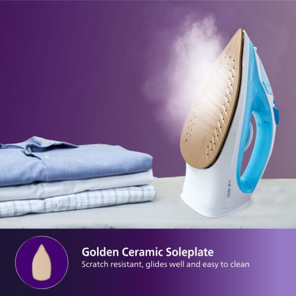 Philips Steam Iron GC1028/20 – 2000-watt, From World’s No.1 Ironing Brand*, Golden non-stick soleplate, Steam Rate of up to 25 g/min, Drip Stop Technology