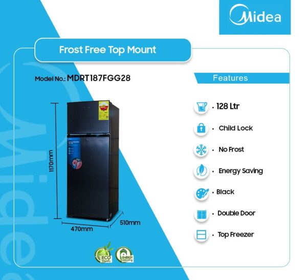 Midea 187L Double Door Top Mount Fridge